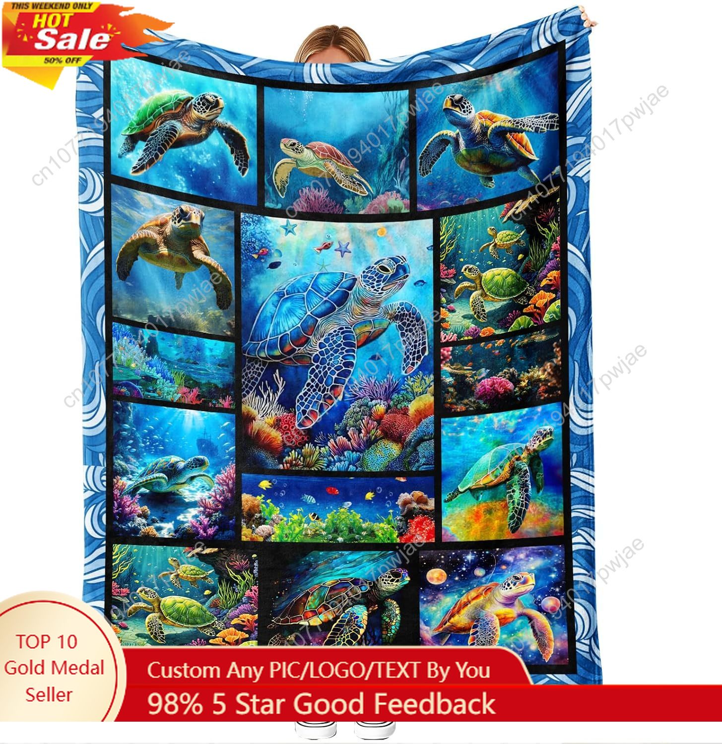 Home Textiles Throw - Selimut Flanel Penyu Laut Lembut dan