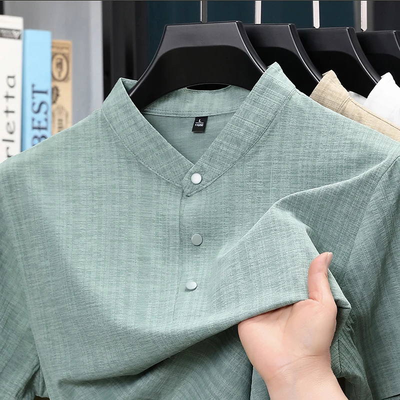 Home Textile - Kemeja Pria Kerah Tegak Setengah Kancing