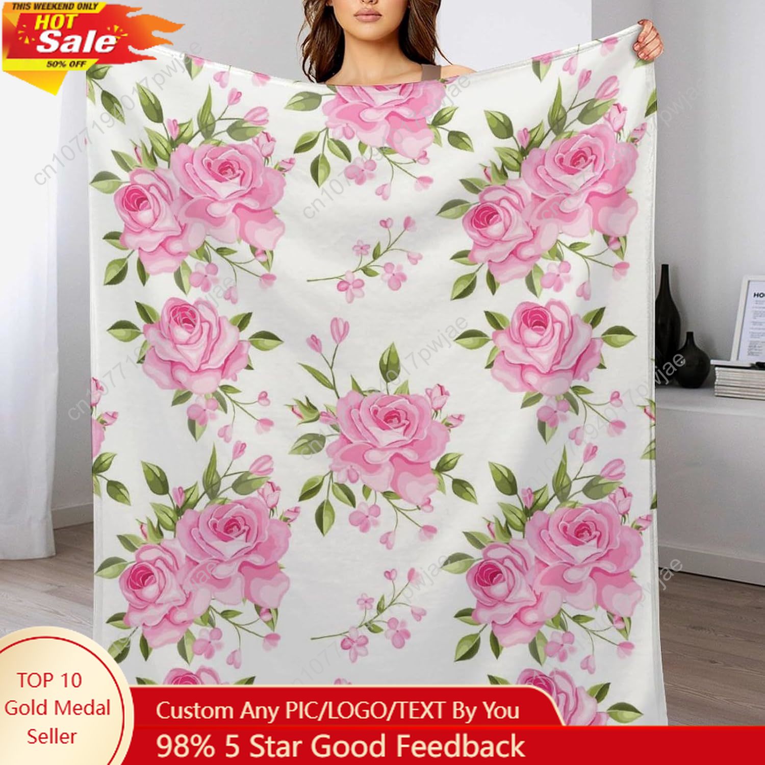 Home Textiles Throw - Selimut Bunga Merah Muda Dekorasi Floral