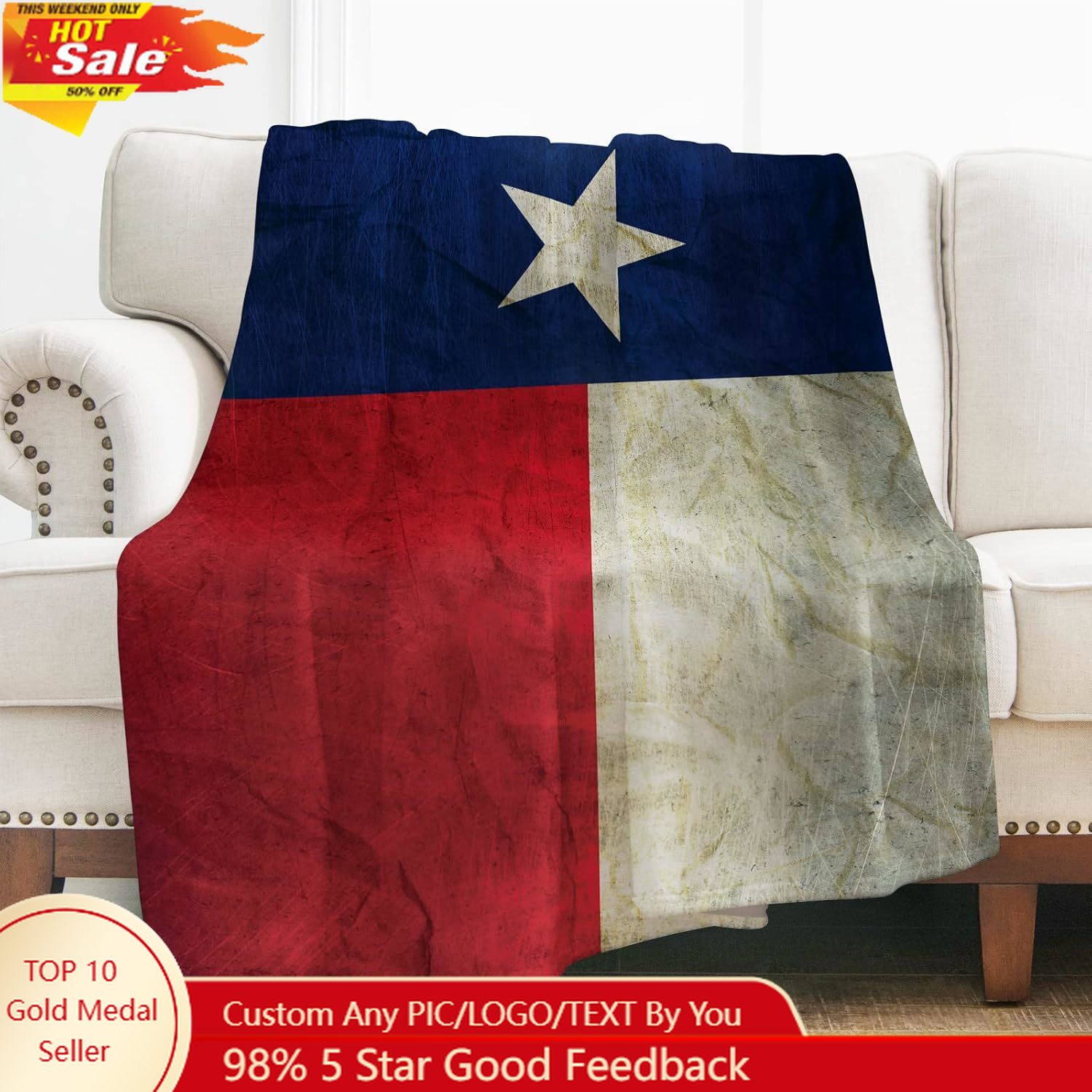 Home Textiles Throw - Selimut Bendera Texas Levens, Hadiah untuk