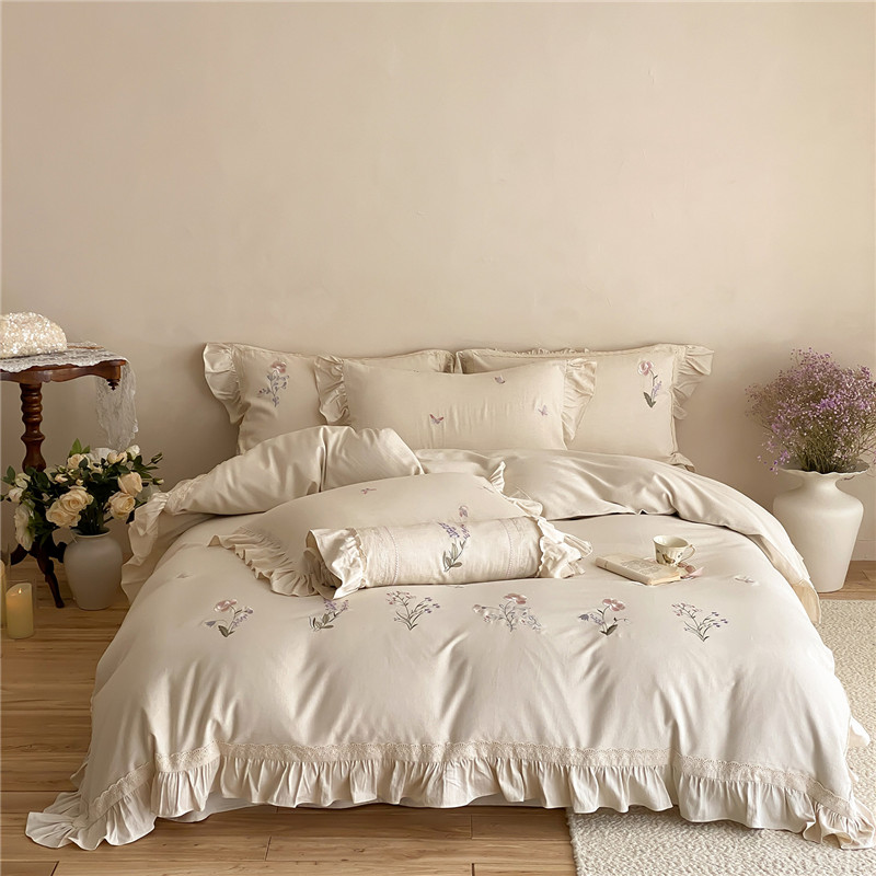 Home Textiles Towel Set - Set Sprei Mewah Bordir Bunga dengan