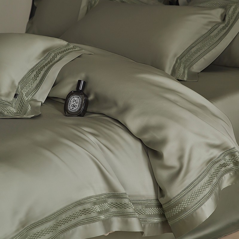 Home Textiles Europe - Seprai tempat tidur hijau Matcha/merah muda