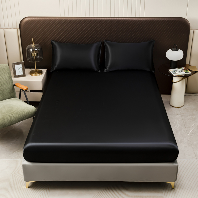 Silk Sheet Set - 3 buah Satin hitam seprai pas
