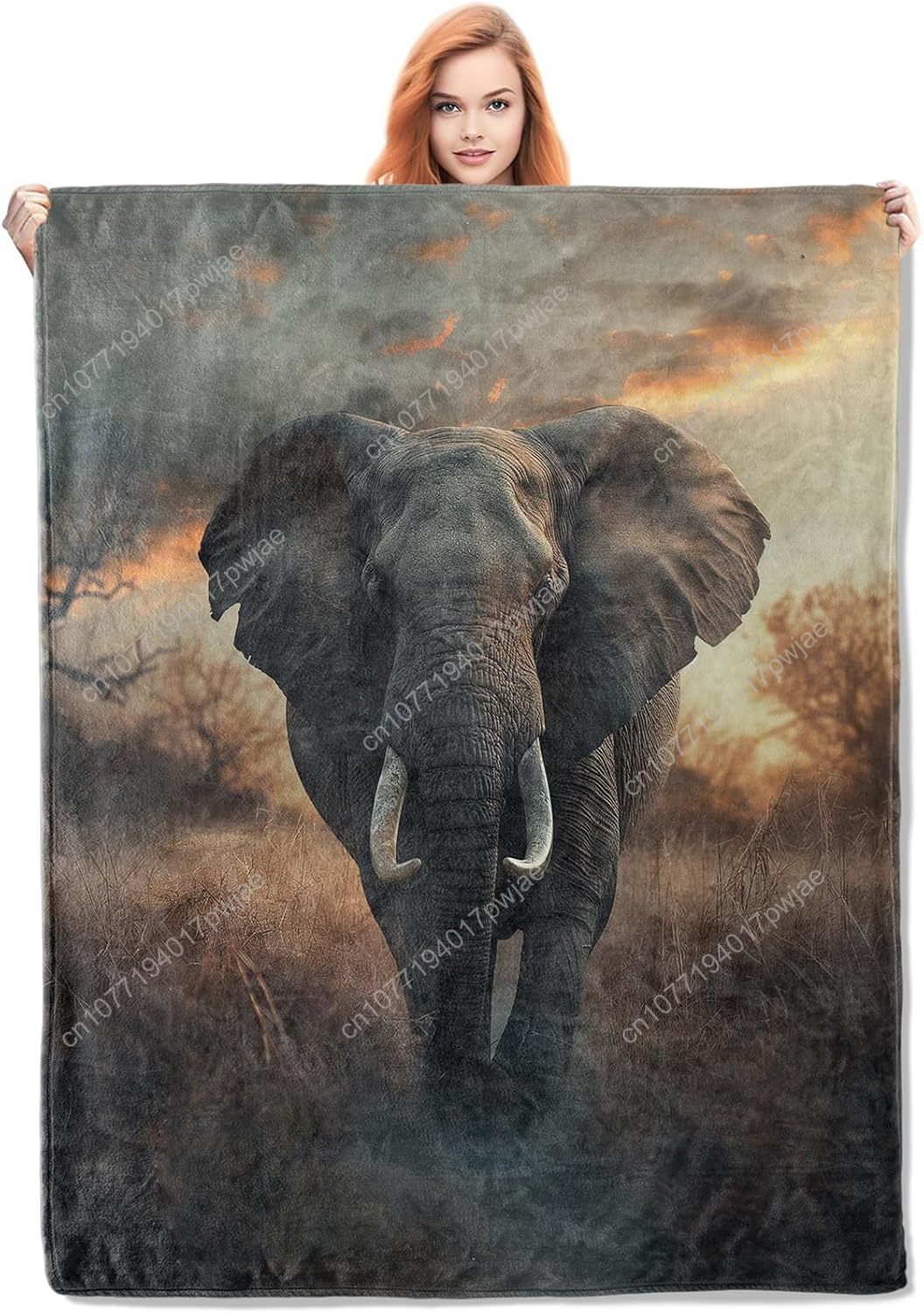 Home Textiles Throw - Selimut Bulu Gajah, Pemandangan Alam Liar