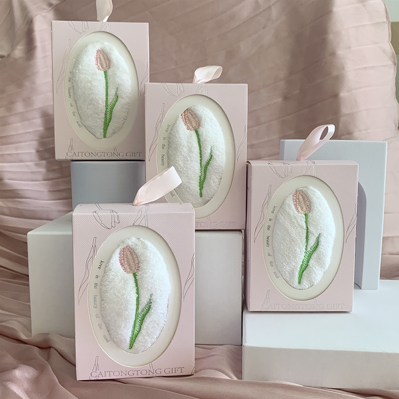 Home Textiles Towel Set - Handuk Bordir Motif Tulip Persegi, Lembut,
