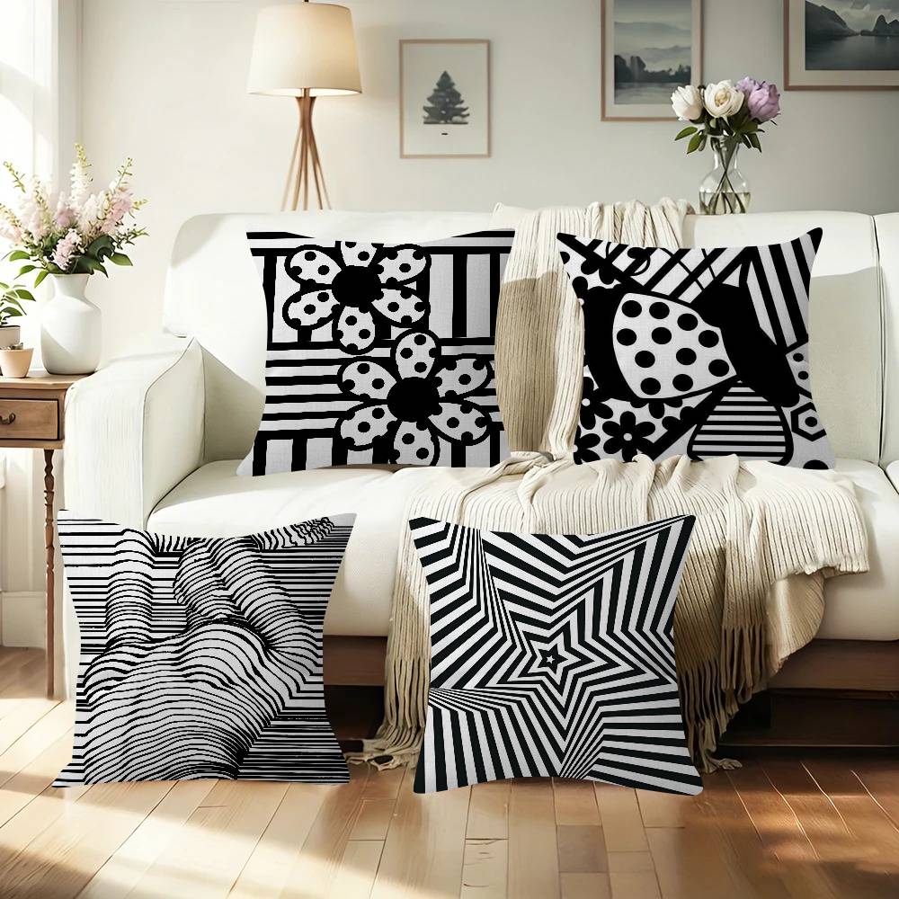 Home Lines Textiles - Sarung Bantal Garis Abstrak Hitam Sarung