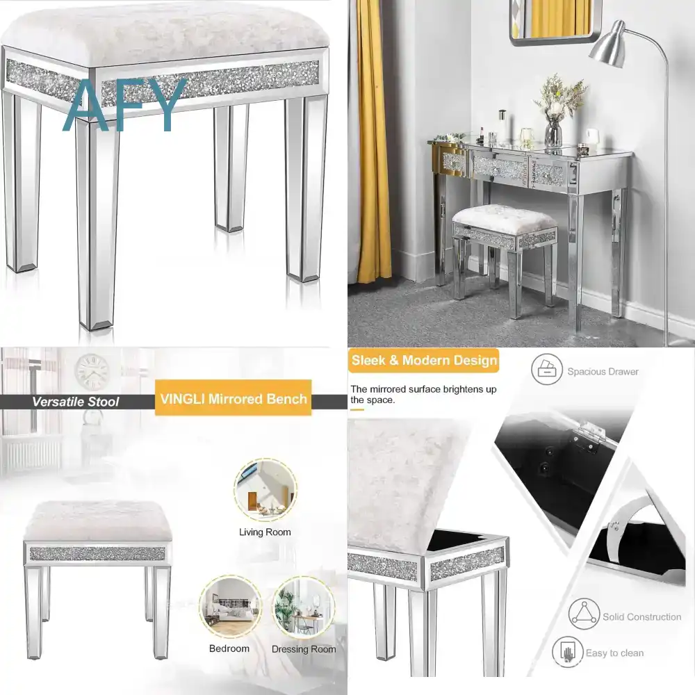 Muji Home Storage - Bangku Rias Berlapis Beludru dengan Cermin
